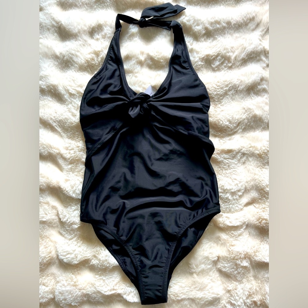 Motherhood Bouceback Black Halter One-Piece Swimsuit